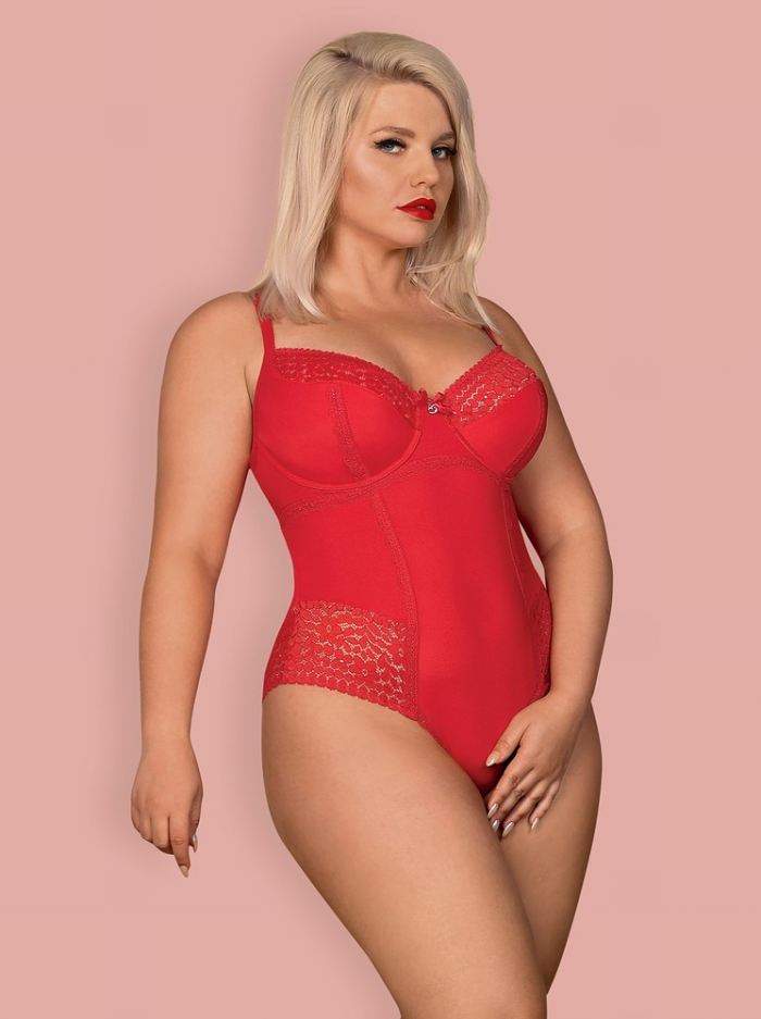 Pikantní body Jolierose teddy XXL – Obsessive XXL Červená